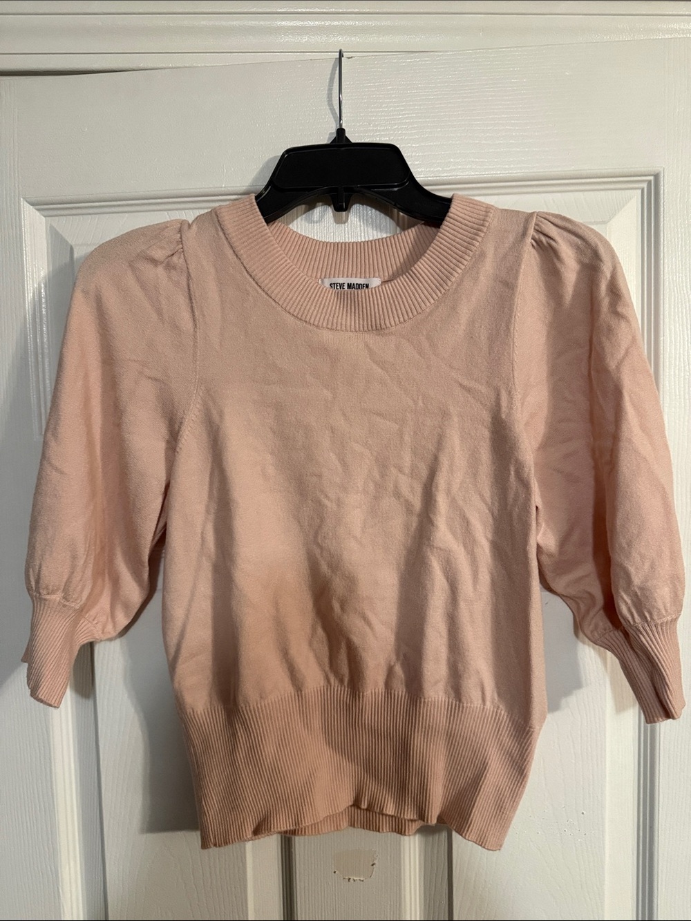 Steve Madden Blush Pink Puff Sleeve Crewneck Sweater
